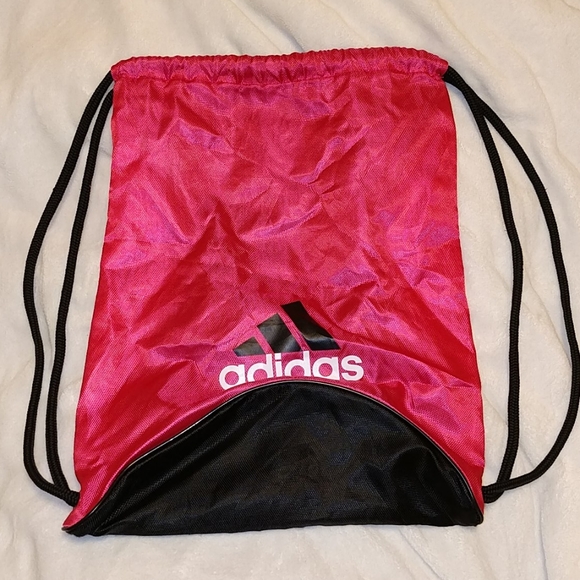 ADIDAS Black Pink Reversible Drawstring Backpack Compact Foldable - Picture 2 of 2